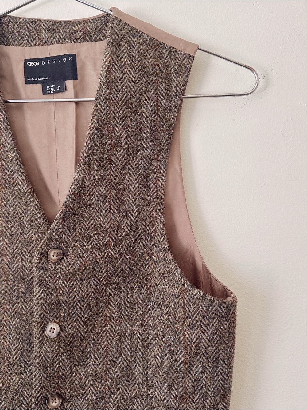 ASOS • Harris Tweed Wool Button Down Vest in Brown
